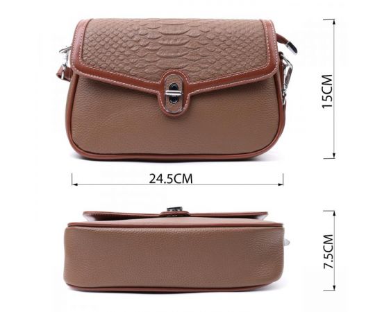 Придбати Женская сумка с фактурным клапаном из натуральной кожи Vintage 22621 Коричневая, image , зображення 3, характеристики, відгуки