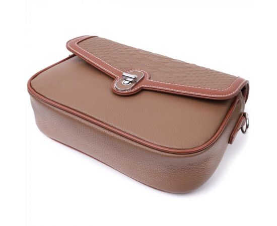 Придбати Женская сумка с фактурным клапаном из натуральной кожи Vintage 22621 Коричневая, image , зображення 7, характеристики, відгуки