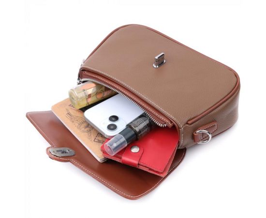 Придбати Женская сумка с фактурным клапаном из натуральной кожи Vintage 22621 Коричневая, image , зображення 10, характеристики, відгуки