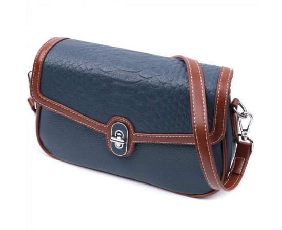 Придбати Сумка женская с фактурным клапаном из натуральной кожи Vintage 22622 Синяя, image , характеристики, відгуки