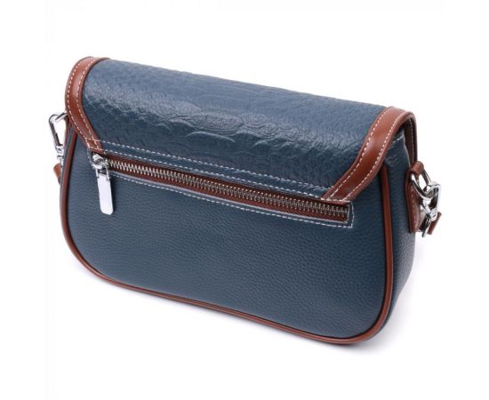 Придбати Сумка женская с фактурным клапаном из натуральной кожи Vintage 22622 Синяя, image , зображення 2, характеристики, відгуки
