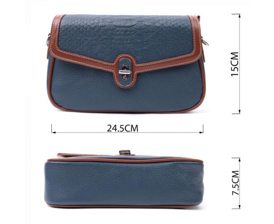 Придбати Сумка женская с фактурным клапаном из натуральной кожи Vintage 22622 Синяя, image , зображення 3, характеристики, відгуки
