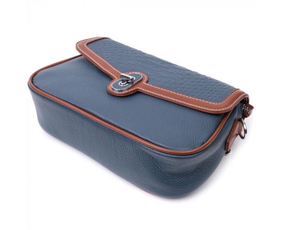 Придбати Сумка женская с фактурным клапаном из натуральной кожи Vintage 22622 Синяя, image , зображення 8, характеристики, відгуки