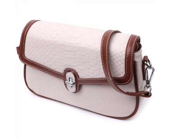 Купить Красивая женская сумка на лето с фактурным клапаном из натуральной кожи Vintage 22623 Белая, фото , характеристики, отзывы