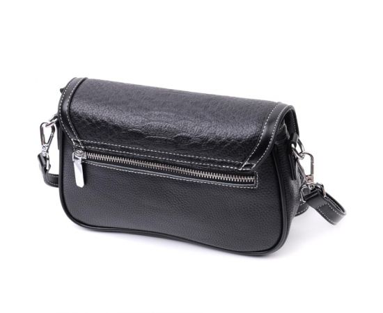 Купить Элегантная женская сумка с фактурным клапаном из натуральной кожи Vintage 22624 Черная, фото , изображение 2, характеристики, отзывы