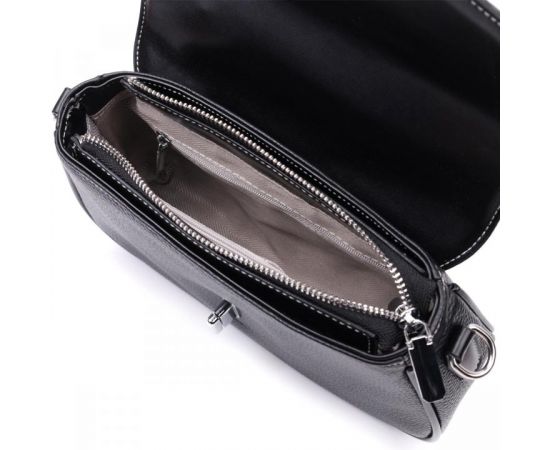 Купить Элегантная женская сумка с фактурным клапаном из натуральной кожи Vintage 22624 Черная, фото , изображение 9, характеристики, отзывы