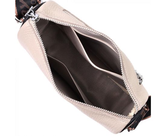 Купить Женская сумка с вышивкой на лицевой стороне из натуральной кожи Vintage 22625 Бежевая, фото , изображение 9, характеристики, отзывы