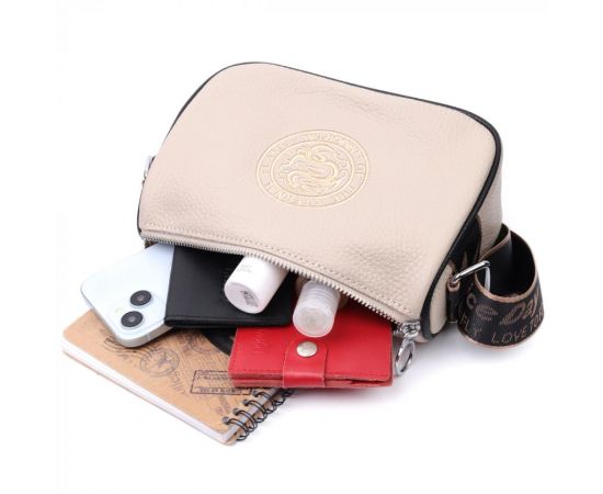 Купить Женская сумка с вышивкой на лицевой стороне из натуральной кожи Vintage 22625 Бежевая, фото , изображение 10, характеристики, отзывы