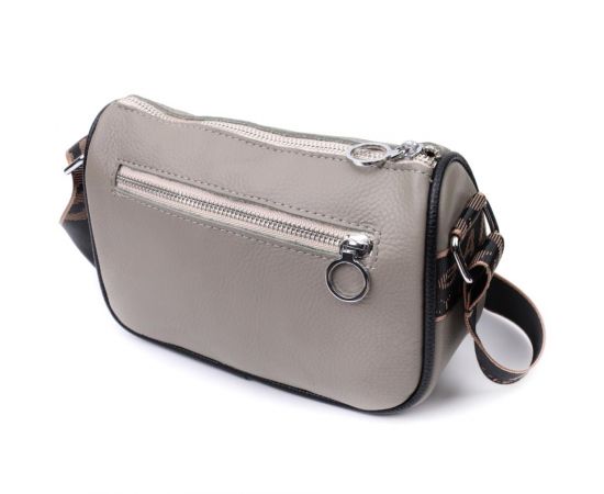 Купить Красивая женская сумка с вышивкой на лицевой стороне из натуральной кожи Vintage 22626 Серая, фото , изображение 2, характеристики, отзывы