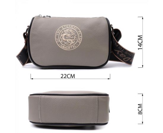 Купить Красивая женская сумка с вышивкой на лицевой стороне из натуральной кожи Vintage 22626 Серая, фото , изображение 3, характеристики, отзывы