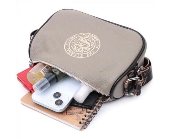 Купить Красивая женская сумка с вышивкой на лицевой стороне из натуральной кожи Vintage 22626 Серая, фото , изображение 10, характеристики, отзывы