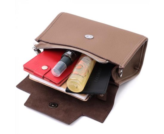 Придбати Женская сумка с геометрическим клапаном из натуральной кожи Vintage 22630 Коричневая, image , зображення 10, характеристики, відгуки