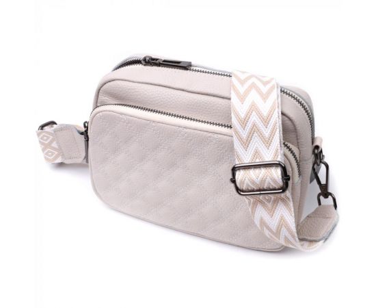 Придбати Сумка для женщин прошитая ромбами на лицевой стороне из натуральной кожи Vintage 22633 Белая, image , характеристики, відгуки