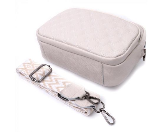 Придбати Сумка для женщин прошитая ромбами на лицевой стороне из натуральной кожи Vintage 22633 Белая, image , зображення 7, характеристики, відгуки