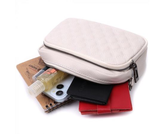 Придбати Сумка для женщин прошитая ромбами на лицевой стороне из натуральной кожи Vintage 22633 Белая, image , зображення 10, характеристики, відгуки