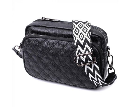 Придбати Женская сумка прошитая ромбами на лицевой стороне из натуральной кожи Vintage 22634 Черная, image , характеристики, відгуки