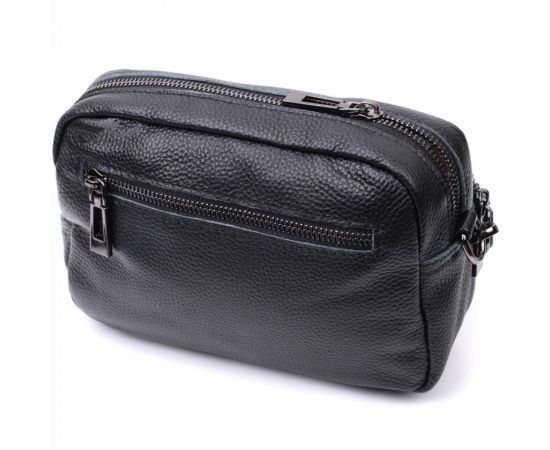 Придбати Женская сумка прошитая ромбами на лицевой стороне из натуральной кожи Vintage 22634 Черная, image , зображення 2, характеристики, відгуки