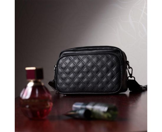 Придбати Женская сумка прошитая ромбами на лицевой стороне из натуральной кожи Vintage 22634 Черная, image , зображення 11, характеристики, відгуки