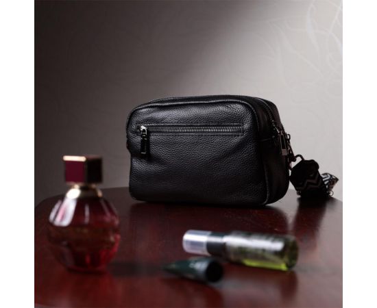 Придбати Женская сумка прошитая ромбами на лицевой стороне из натуральной кожи Vintage 22634 Черная, image , зображення 12, характеристики, відгуки