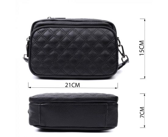 Придбати Женская сумка прошитая ромбами на лицевой стороне из натуральной кожи Vintage 22634 Черная, image , зображення 3, характеристики, відгуки