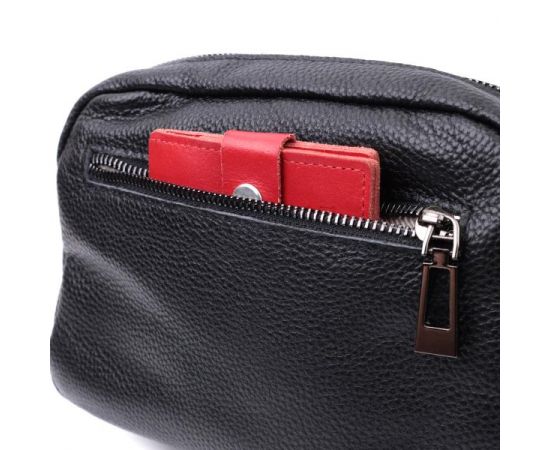 Придбати Женская сумка прошитая ромбами на лицевой стороне из натуральной кожи Vintage 22634 Черная, image , зображення 9, характеристики, відгуки