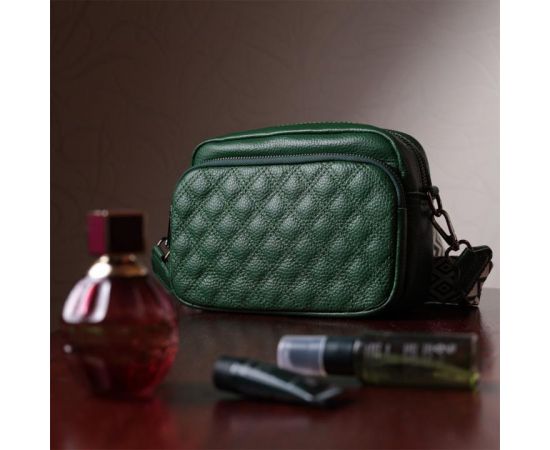 Купить Небольшая женская сумка прошитая ромбами на лицевой стороне из натуральной кожи Vintage 22635 Зеленая, фото , изображение 11, характеристики, отзывы
