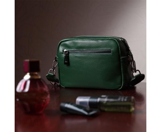 Купить Небольшая женская сумка прошитая ромбами на лицевой стороне из натуральной кожи Vintage 22635 Зеленая, фото , изображение 12, характеристики, отзывы