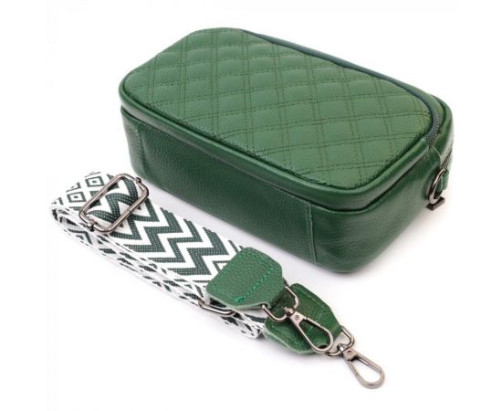 Купить Небольшая женская сумка прошитая ромбами на лицевой стороне из натуральной кожи Vintage 22635 Зеленая, фото , изображение 8, характеристики, отзывы