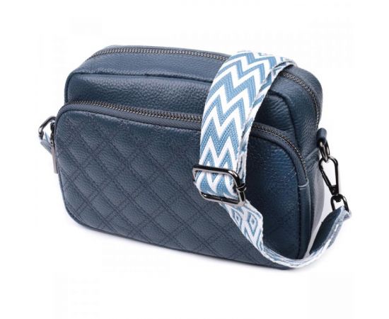 Придбати Стильная женская сумка прошитая ромбами на лицевой стороне из натуральной кожи Vintage 22636 Синяя, image , характеристики, відгуки