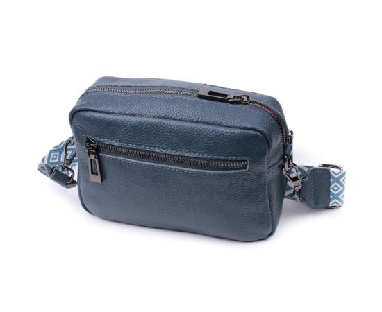 Придбати Стильная женская сумка прошитая ромбами на лицевой стороне из натуральной кожи Vintage 22636 Синяя, image , зображення 2, характеристики, відгуки