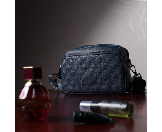 Придбати Стильная женская сумка прошитая ромбами на лицевой стороне из натуральной кожи Vintage 22636 Синяя, image , зображення 11, характеристики, відгуки