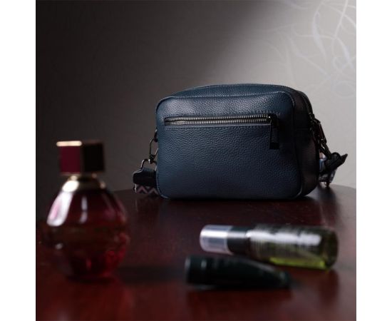 Придбати Стильная женская сумка прошитая ромбами на лицевой стороне из натуральной кожи Vintage 22636 Синяя, image , зображення 12, характеристики, відгуки