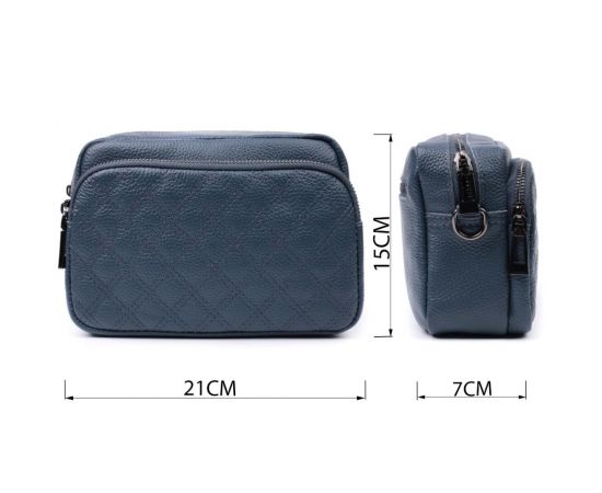 Придбати Стильная женская сумка прошитая ромбами на лицевой стороне из натуральной кожи Vintage 22636 Синяя, image , зображення 3, характеристики, відгуки