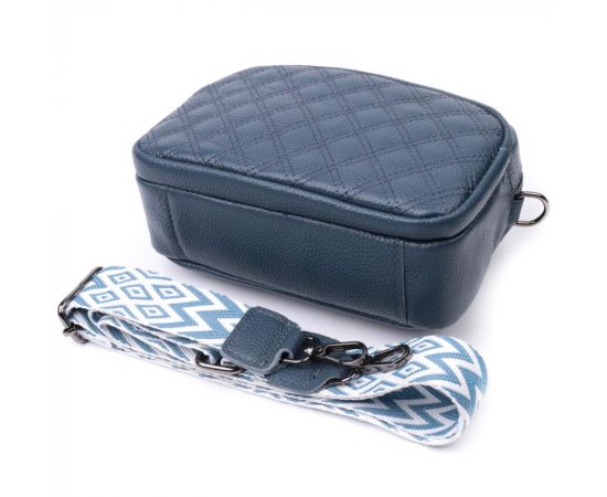 Придбати Стильная женская сумка прошитая ромбами на лицевой стороне из натуральной кожи Vintage 22636 Синяя, image , зображення 8, характеристики, відгуки