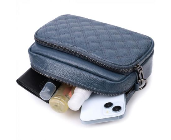 Придбати Стильная женская сумка прошитая ромбами на лицевой стороне из натуральной кожи Vintage 22636 Синяя, image , зображення 10, характеристики, відгуки