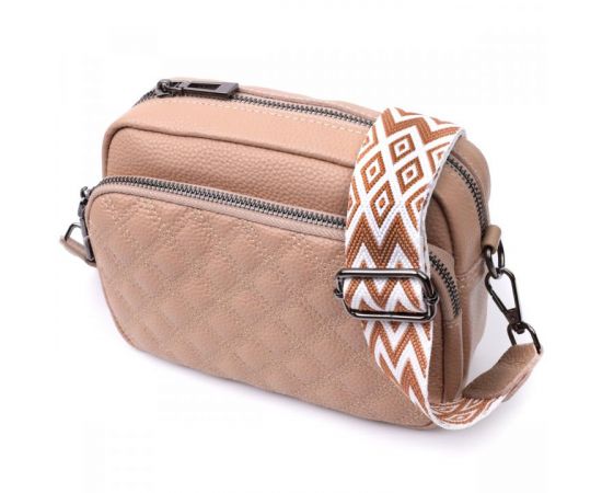 Купить Модная женская сумка прошитая ромбами на лицевой стороне из натуральной кожи Vintage 22637 Бежевая, фото , характеристики, отзывы