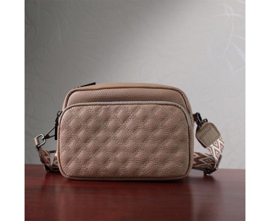 Купить Модная женская сумка прошитая ромбами на лицевой стороне из натуральной кожи Vintage 22637 Бежевая, фото , изображение 11, характеристики, отзывы