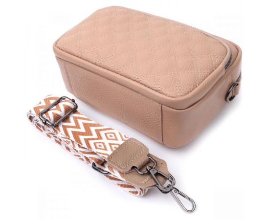 Купить Модная женская сумка прошитая ромбами на лицевой стороне из натуральной кожи Vintage 22637 Бежевая, фото , изображение 7, характеристики, отзывы