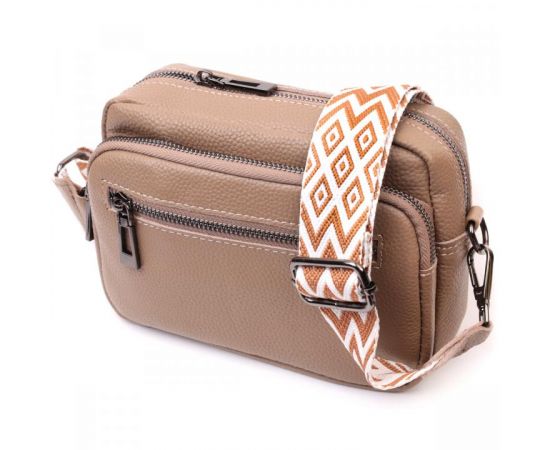 Купить Практичная женская сумка с накладным карманом из натуральной кожи Vintage 22638 Бежевая, фото , характеристики, отзывы