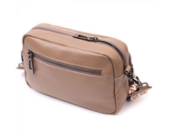 Купить Практичная женская сумка с накладным карманом из натуральной кожи Vintage 22638 Бежевая, фото , изображение 2, характеристики, отзывы