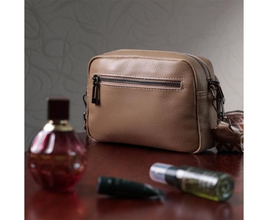 Купить Практичная женская сумка с накладным карманом из натуральной кожи Vintage 22638 Бежевая, фото , изображение 12, характеристики, отзывы