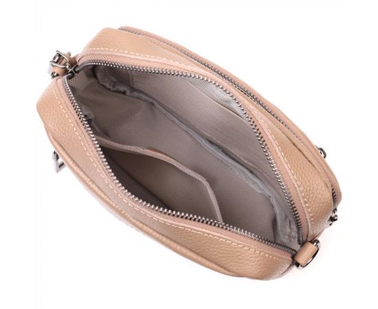 Купить Практичная женская сумка с накладным карманом из натуральной кожи Vintage 22638 Бежевая, фото , изображение 9, характеристики, отзывы