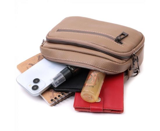 Купить Практичная женская сумка с накладным карманом из натуральной кожи Vintage 22638 Бежевая, фото , изображение 10, характеристики, отзывы