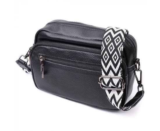 Купить Женская сумка в классическом цвете с накладным карманом из натуральной кожи Vintage 22640 Черная, фото , характеристики, отзывы