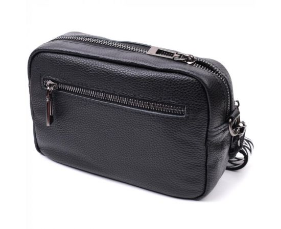 Купить Женская сумка в классическом цвете с накладным карманом из натуральной кожи Vintage 22640 Черная, фото , изображение 2, характеристики, отзывы