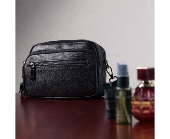 Купить Женская сумка в классическом цвете с накладным карманом из натуральной кожи Vintage 22640 Черная, фото , изображение 11, характеристики, отзывы