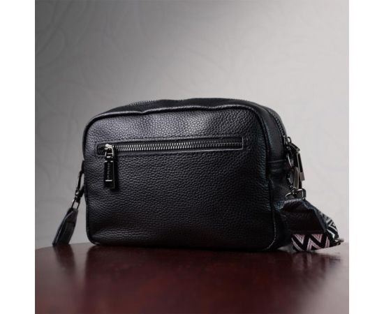 Купить Женская сумка в классическом цвете с накладным карманом из натуральной кожи Vintage 22640 Черная, фото , изображение 12, характеристики, отзывы