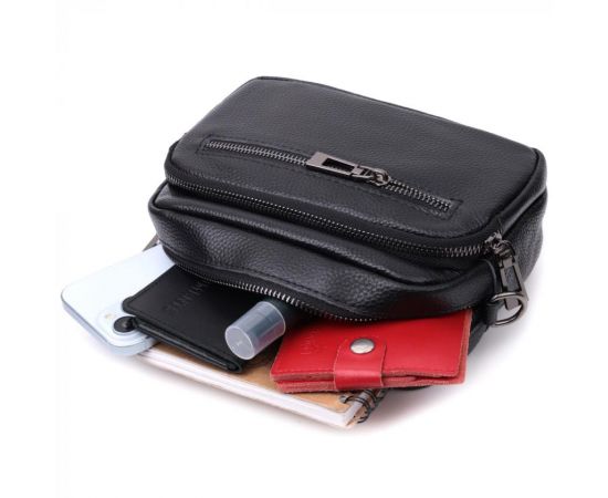 Купить Женская сумка в классическом цвете с накладным карманом из натуральной кожи Vintage 22640 Черная, фото , изображение 10, характеристики, отзывы