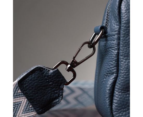 Купить Оригинальная женская сумка с накладным карманом из натуральной кожи Vintage 22641 Синяя, фото , изображение 13, характеристики, отзывы