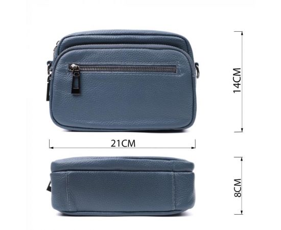 Купить Оригинальная женская сумка с накладным карманом из натуральной кожи Vintage 22641 Синяя, фото , изображение 3, характеристики, отзывы